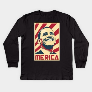 Barack Obama Merica Retro Propaganda Kids Long Sleeve T-Shirt